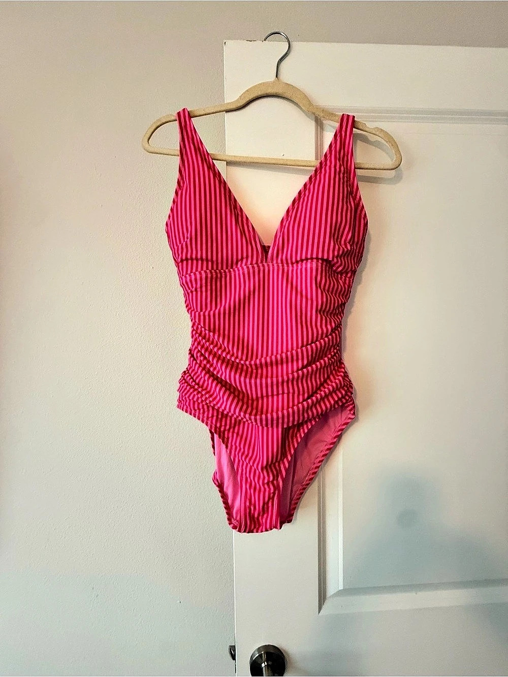 Striped Ruched One-Piece in Pink Size 12 Like New